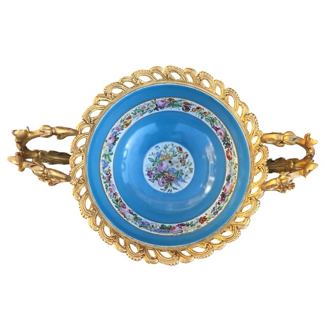 French Antique French Napoleon Ill Sevres Style Porcelain & Ormolu Centerpiece Bowl For Sale - Image 3 of 8