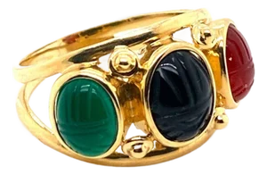 Colored Carnelian Scarab 14k Yellow Gold Ring - Size 8