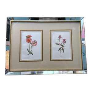 Italian Mirror Frame With English Chromolithographic Floral Prints - 03