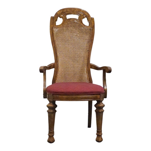 Bernhardt Furniture Solid Walnut French Provincial Cane Back Dining Arm Chair For Sale