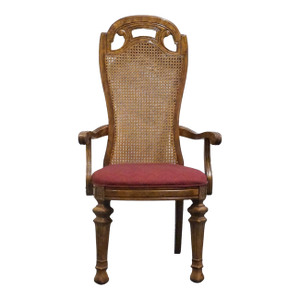 Bernhardt Furniture Solid Walnut French Provincial Cane Back Dining Arm Chair