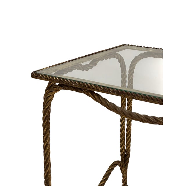 1950s Gilt Hollywood Regency Rope & Tassel Metal and Glass Nesting Tables For Sale - Image 10 of 18