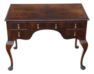 Antique Walnut Figured 5-Drawer Writing Desk or Dressing Table, 1910s