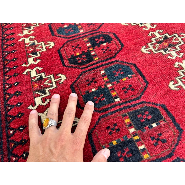 Red Turkmen Tribal Bukhara Hand-Knotted Wool Rug - 5'2" X 3'8" For Sale - Image 10 of 13