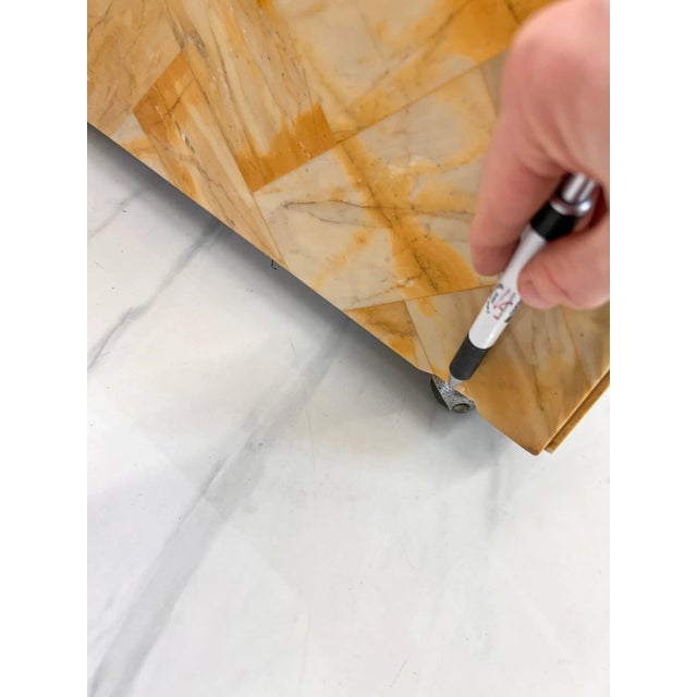 1970's Herringbone Onyx Pedestal Cocktail Tables, a Pair For Sale - Image 11 of 11