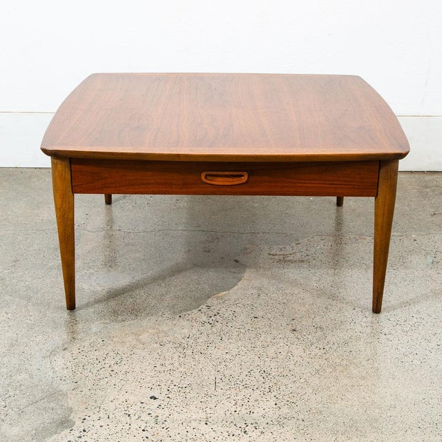 Lane Furniture Mid Century Modern EndTable Lane Side Walnut Vintage Square MCM Drawer Large For Sale - Image 4 of 12