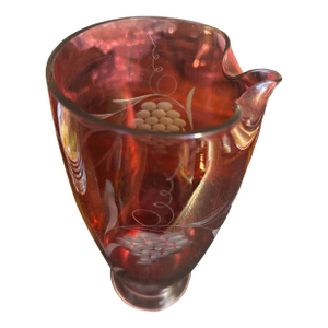 1920s Cranberry Glass Etched Wine Pitcher