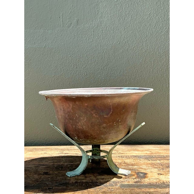 Vintage Patinated Copper Bowl on Verdigris Stand For Sale - Image 11 of 12