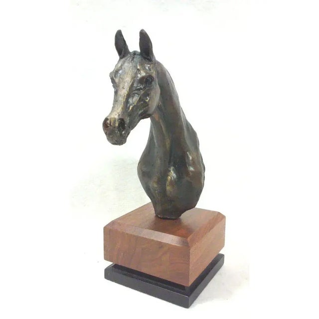 Mid-Century Modern Vintage Equestrian Horse Bookends on Teak Bases-a Pair For Sale - Image 3 of 8