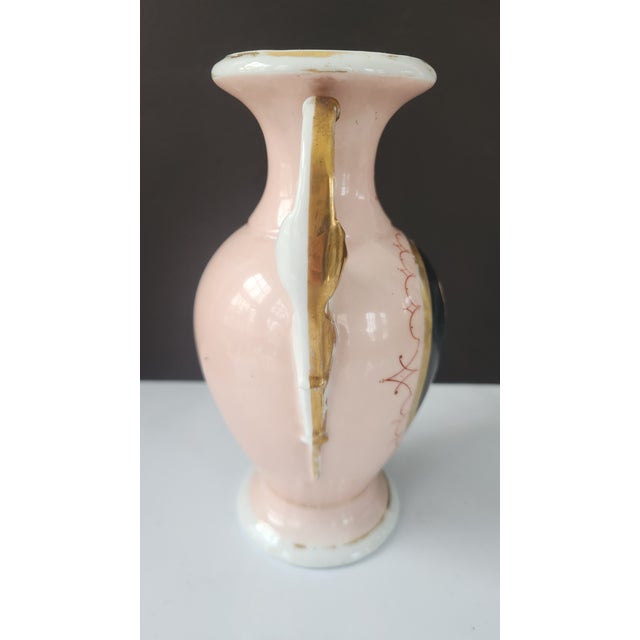 Pink Antique Bohemian Pink Portrait Porcelain Vase With Gilt Handles, Circa 1900 For Sale - Image 8 of 17