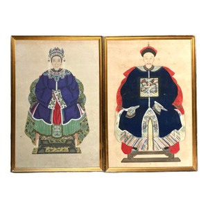 Vintage Boho 19th Century Ancestor Portraits - Set of 2
