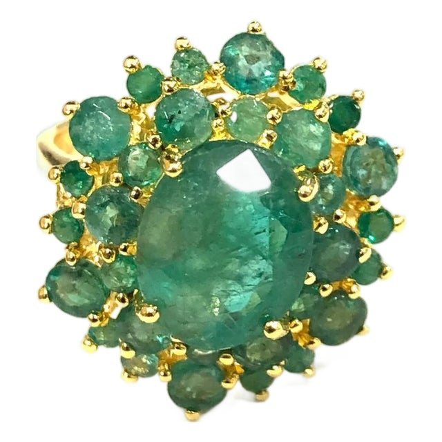 Bochic “Orient” Vintage Zambian Emerald Ring Set In 18K Yellow Gold & Silver For Sale