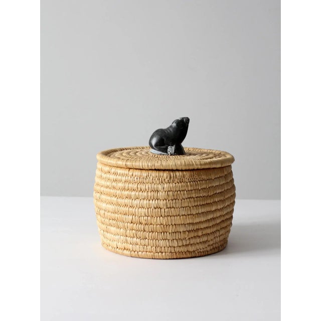 Vintage Basket With Lid and Carved Stone Handle For Sale - Image 13 of 13