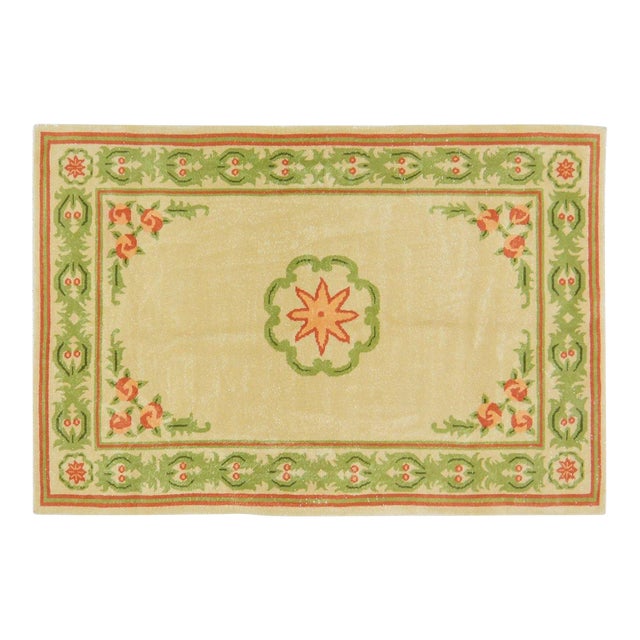 Vintage Chinese Art Deco Hand Knotted Wool Rug, 4'x5'9 For Sale