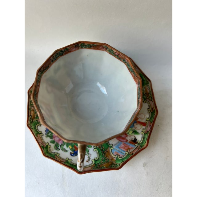 19th Century Chinese Famille Rose Medallion Eggshell Porcelain Cup & Saucer Set- 2 Pieces For Sale In Washington DC - Image 6 of 13