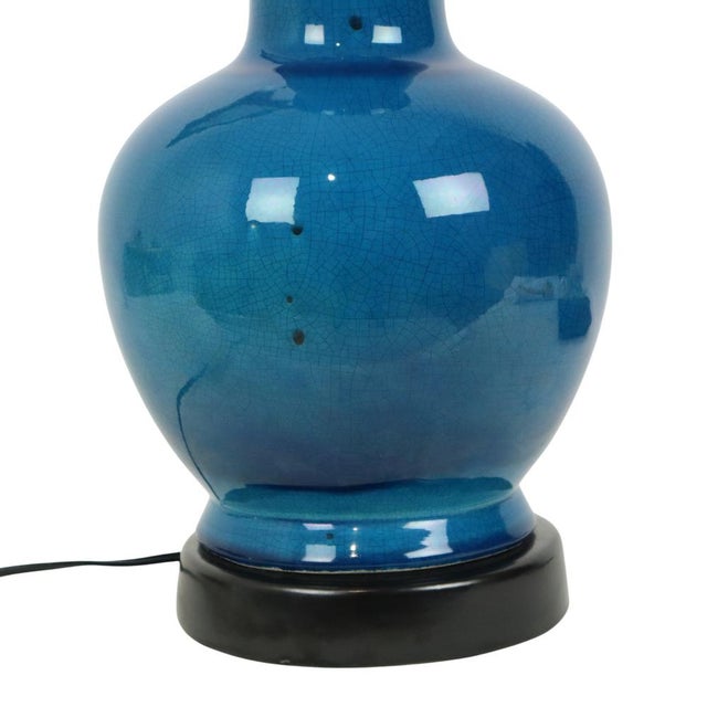 Large Italian Round Blue Ceramic Lamp, 1970s For Sale - Image 3 of 14
