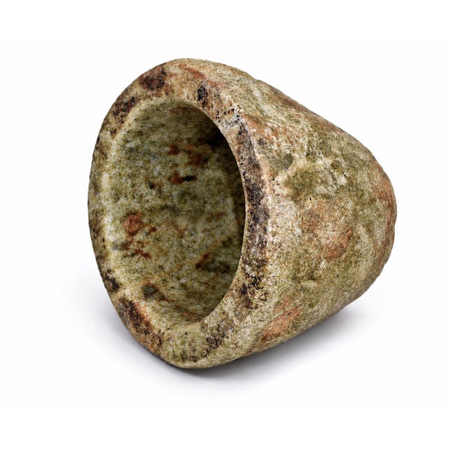 18th Century Granite Stone Bowl Olive Green Mortar Planter 5 Lb For Sale - Image 9 of 11
