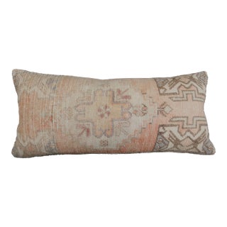 Handmade Muted Tones Rug Lumbar Pillow Cover -15'' X 35'' For Sale