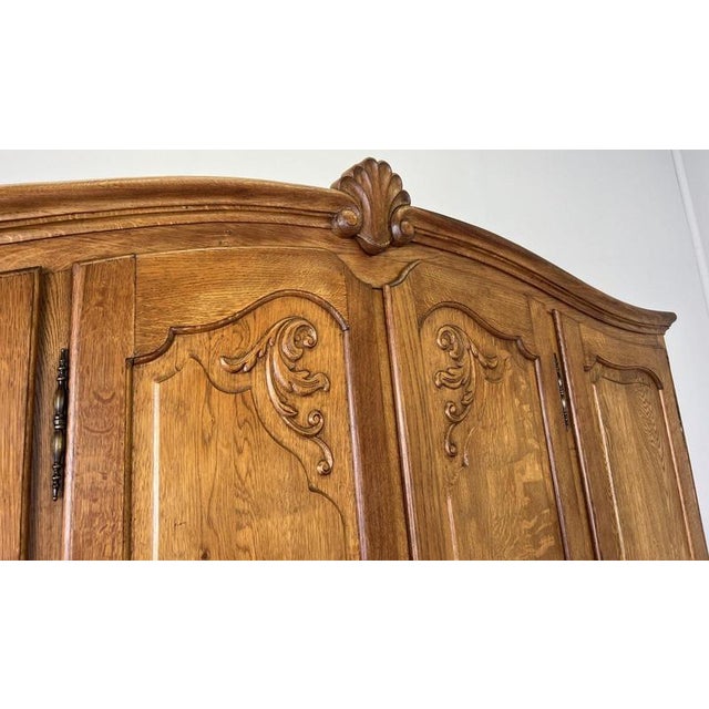 Vintage French Louis XVI Style Carved Oak 4-Door Armoire For Sale - Image 4 of 10