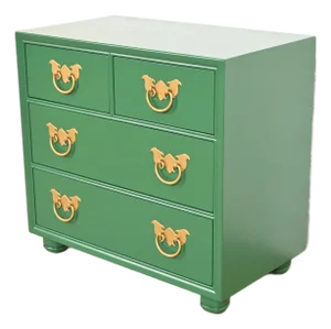 Henredon Mid-Century Hollywood Regency Chinoiserie Green Lacquered Bedside Chest, Newly Refinished