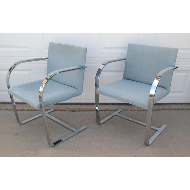 Blue Late 20th Century 2 Ludwig Mies Van Der Rohe Flat Arm Brno Chairs Gordon International For Sale - Image 8 of 15