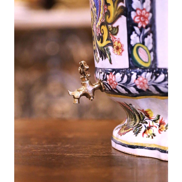 Blue Mid-Century French Hand Painted Corner Desvres Wall Faience Lavabo Fountain For Sale - Image 8 of 16