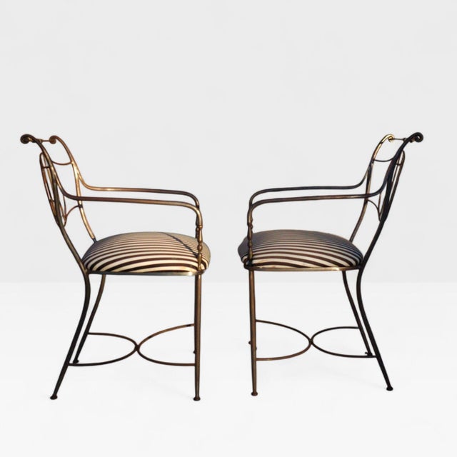 1950s 1950s Pair of Mid-Century Neoclassical Iron Garden Armchairs in the Style of Maison Baguès For Sale - Image 5 of 6