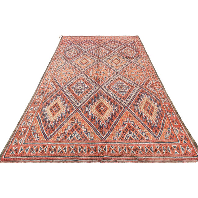 1950s Vintage Moroccan Runner Rug, Orange & Blue With Geometric Patterns - Rug & Kilim For Sale - Image 5 of 7