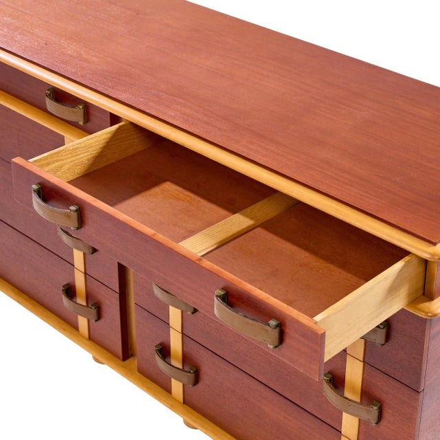 Wood Paul Frankl for Johnson Furniture Mid Century Leather, Birch and Maple Station Wagon Dresser For Sale - Image 7 of 9