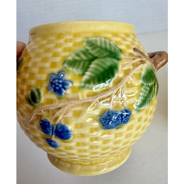Tiffany and Co. Vintage Tiffany & Co. Blackberries Majolica Sugar Bowl & Creamer Set For Sale - Image 4 of 12