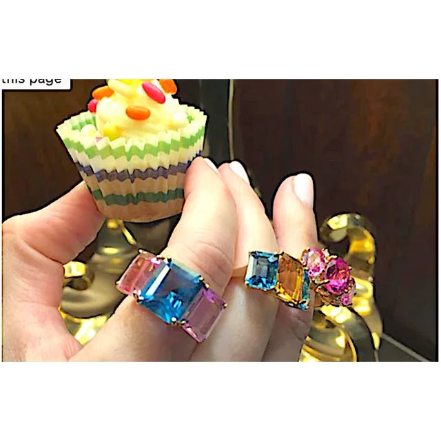 Yellow Christina Addison 18kt Yellow Gold Mini Emerald Cut Ring With Citrine and Blue Topaz For Sale - Image 8 of 12