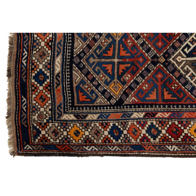 Blue Geometric Designed Antique Malayer Persian Wool Runner in Blue For Sale - Image 8 of 9