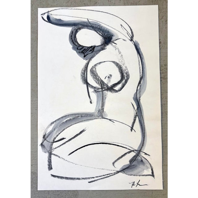 Drawing from the model - Gestural study of a woman. Watercolor and charcoal on paper. Could be bought as a diptych with...