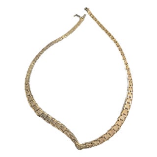 MCM Italian Sterling Silver Textured Chevron Chain Necklace For Sale
