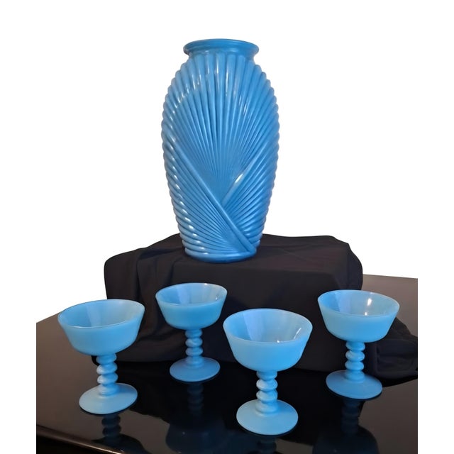 1950s Mid-Century Matte Turquoise Satin Glass Champagne Coupes - Set of 4 For Sale - Image 5 of 5