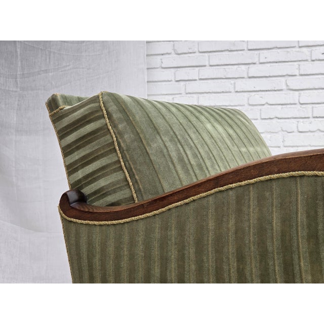 Vintage Danish Carved Oak Lounge Chair with Green Velour Upholstery, 1950s For Sale - Image 16 of 18