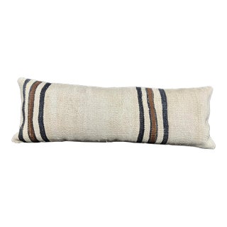 Turkish Hemp Pillow Cushion Natural Beige Black Cushion Cover 14"x40" For Sale