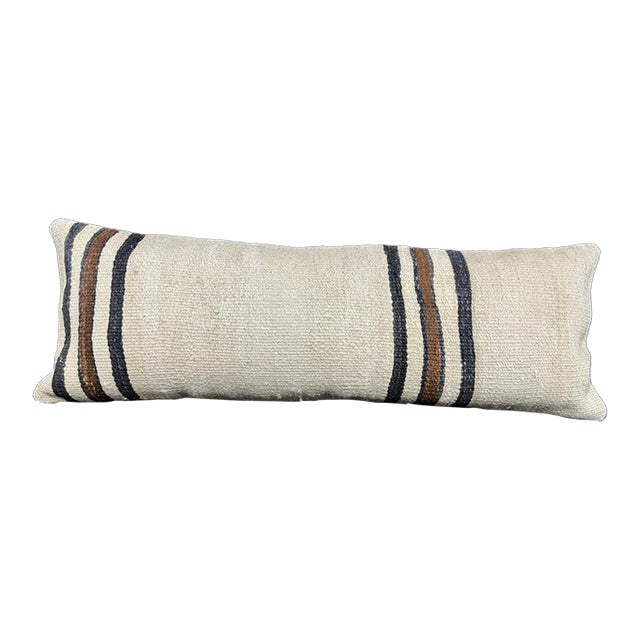 Turkish Hemp Pillow Cushion Natural Beige Black Cushion Cover 14"x40" For Sale
