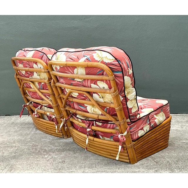Vintage Stacked Wave Rattan Slipper Chairs After Paul Frankl For Sale In West Palm - Image 6 of 13