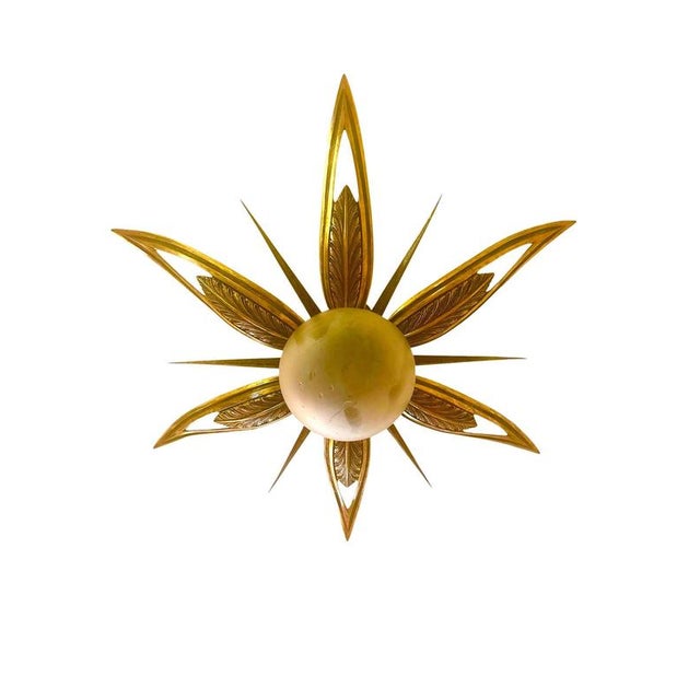 Art Deco French Chandelier with Gilt Bronze and Glass Starburst Sunburst, 1935 For Sale - Image 3 of 11