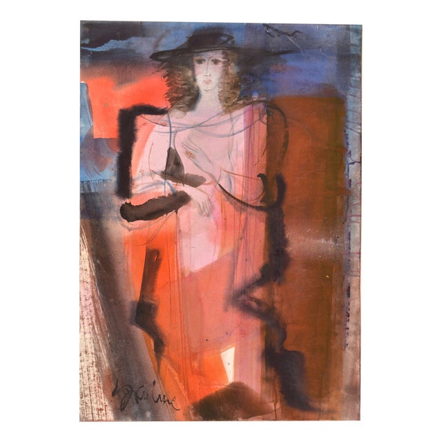 Dzemma Skulme, Lady in Red, 21st Century, Watercolor For Sale