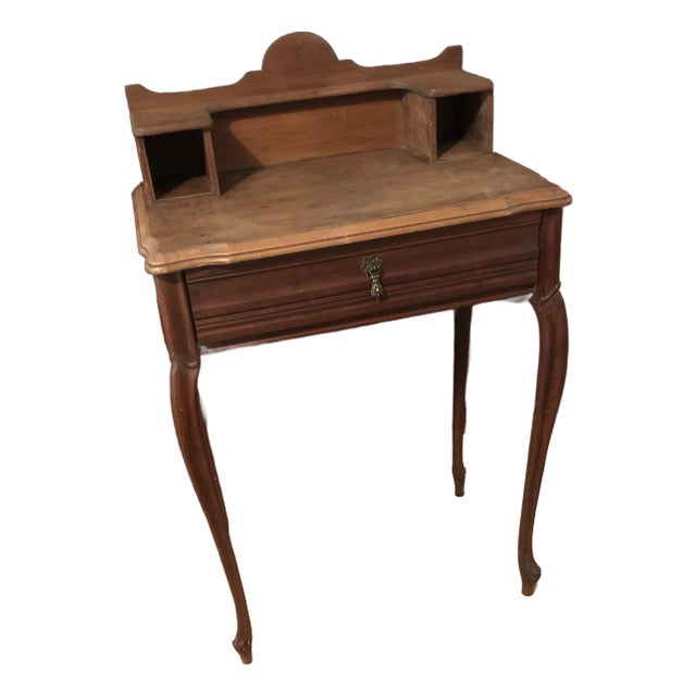 1940s Petite French Writing Desk W/Cubby Hole Top Deck For Sale