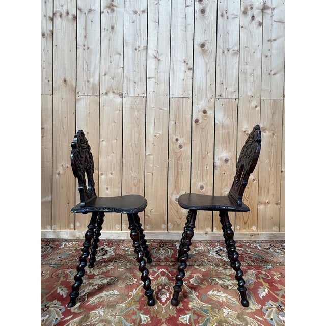 18th Century Baroque German Alsatian Chairs in Stained Wood, Set of 2 For Sale - Image 6 of 7