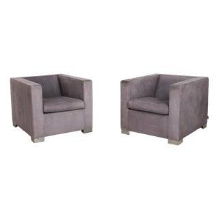 Suitcase Lounge Chairs in Grey Lilac Suede and Chrome from Minotti, Set of 2 For Sale