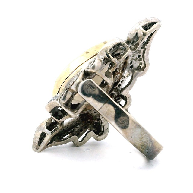 1970s Italian Smoky Topaz & Diamond Ring in Silver and 14k Gold, Size 8 For Sale In Miami - Image 6 of 11