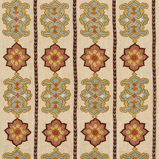 Schumacher Temara Embroidered Print Fabric in Spice For Sale