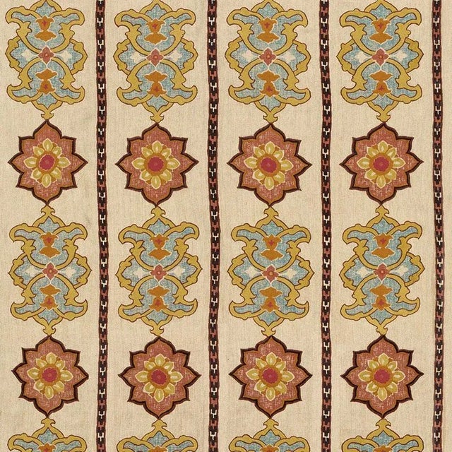 Schumacher Temara Embroidered Print Fabric in Spice For Sale