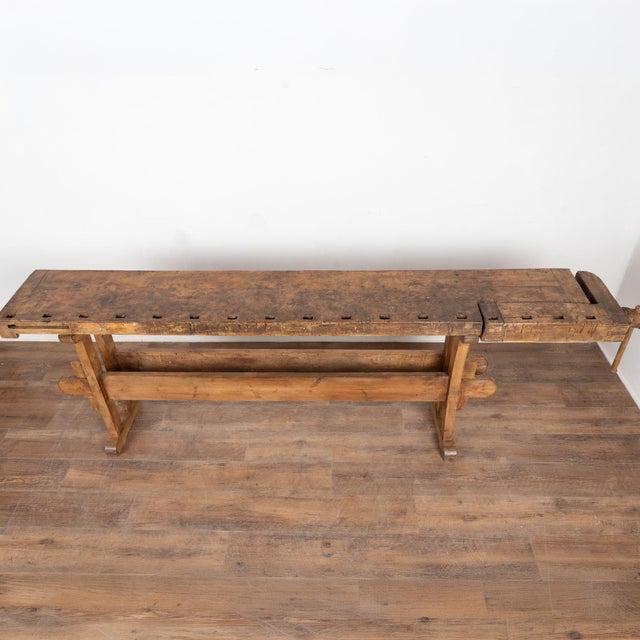 Rustic Early 20th Century Rustic Narrow Workbench Console Table For Sale - Image 3 of 14
