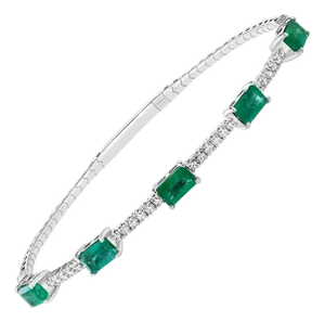 3 Carat Natural Brazilian Emerald & Diamond Bangle Bracelet 14 Karat White Gold