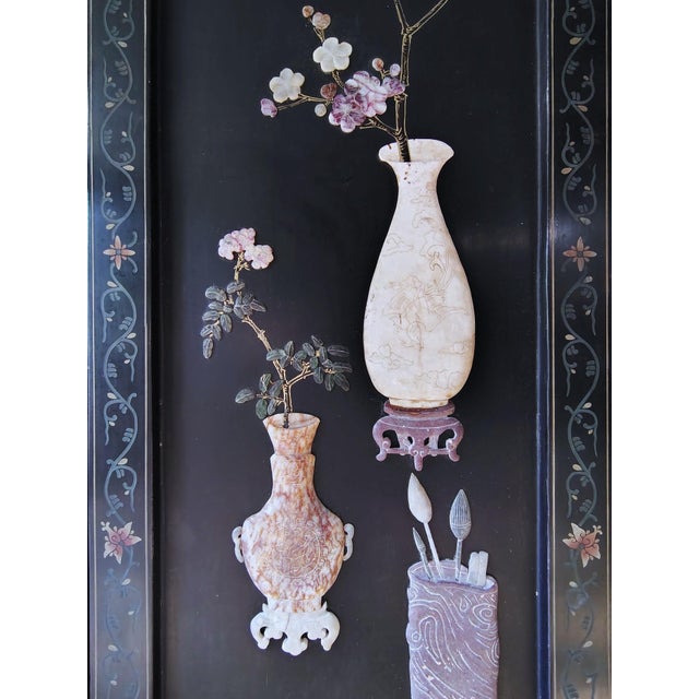 1900s Chinese Six-Panel Carved Hardstone Lacquered Coromandel Screen For Sale - Image 18 of 18